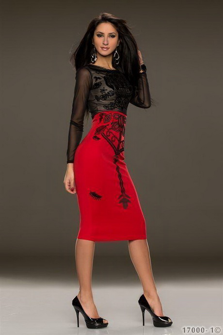 vestido-rojo-con-negro-54-13 Червена рокля с черно