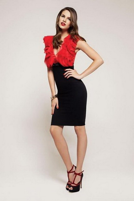 vestido-rojo-con-negro-54-18 Червена рокля с черно