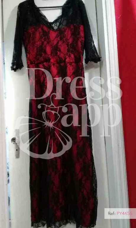vestido-rojo-con-encaje-negro-54 Червена рокля с черна дантела