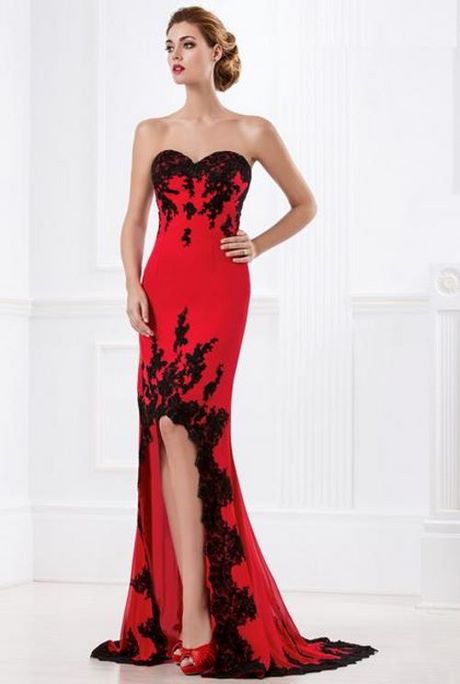 vestido-rojo-con-encaje-negro-54_17 Червена рокля с черна дантела