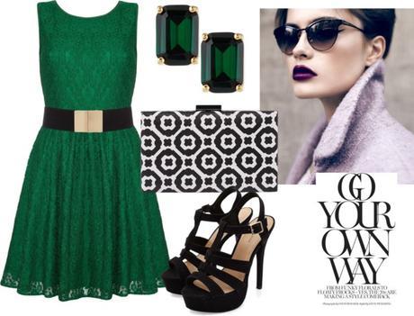 vestido-verde-con-negro-70 Зелена рокля с черно