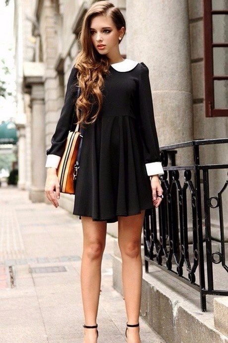 vestidos-negros-cuello-blanco-85 Черна рокля бяла яка