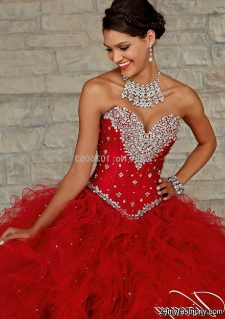 Red and gold quinceanera dresses