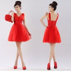 Къса червена рокля за вечерна сватба