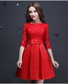vestido-rojo-media-manga-25_13 Червена рокля с къс ръкав